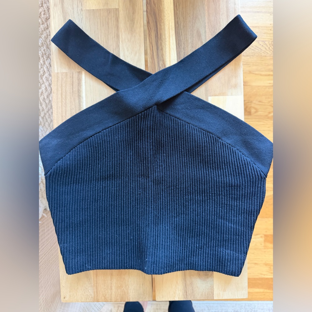 Babaton Navy Ribbed Cross-Back Top